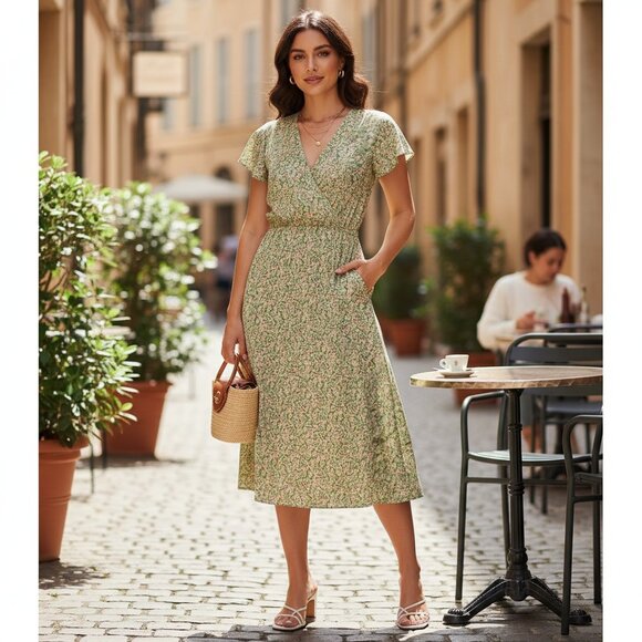 NWT Lost + Wander Wild Poppies Midi Wrap Dress - Picture 1 of 4